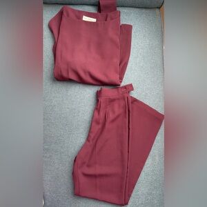 Vintage 80’s Lew Magram Trouser And Blouse Set Women's Sz 4 Burgundy